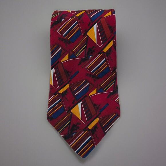 Robert Alan Abstract Tie 55" X 3.75" Red Multi-Color Microfiber Necktie - Picture 2 of 5